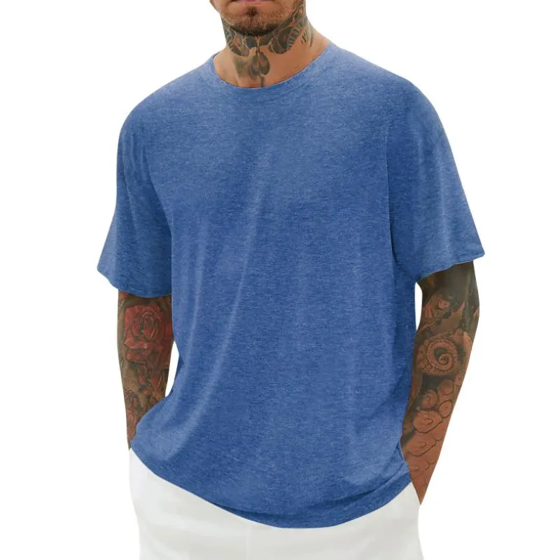 Men's Casual Round Neck Cotton Blend Loose Short-sleeved T-shirt 90109556M sold by Manly