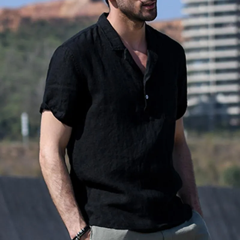 Men's Vintage Cotton and Linen Casual Lapel Shirt 76668998TO sold by Manly product image thumbnail 5