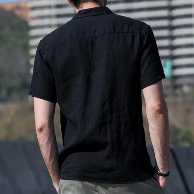 Men's Vintage Cotton and Linen Casual Lapel Shirt 76668998TO sold by Manly product image thumbnail 4