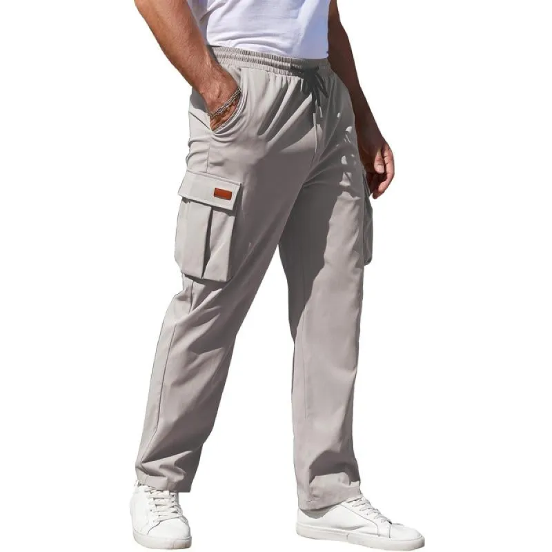 Men's Casual Solid Color Drawstring Cargo Multi-Pocket Trousers 87211030Y sold by Manly