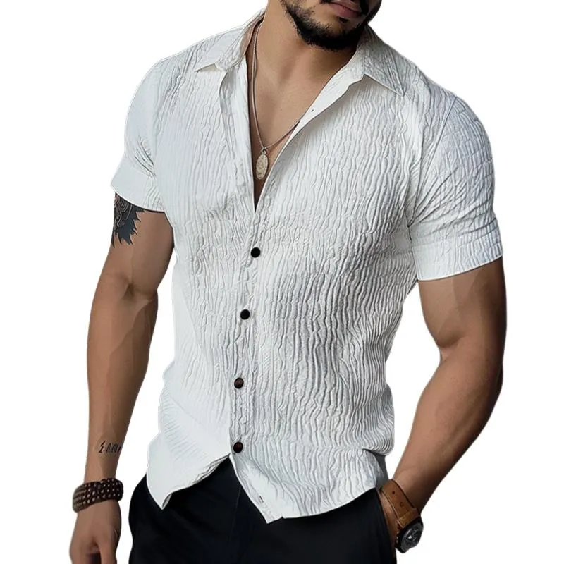 Men's Casual Vintage Short Sleeve Lapel Shirt 02725109TO sold by Manly
