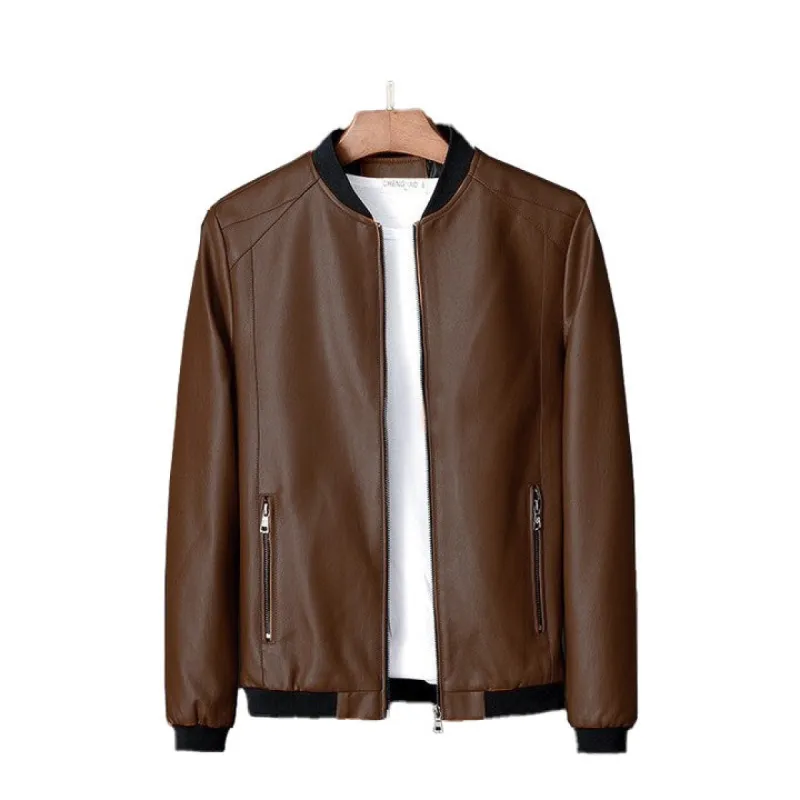 Men's Stand Collar Leather Motorcycle Jacket 15482125X sold by Manly