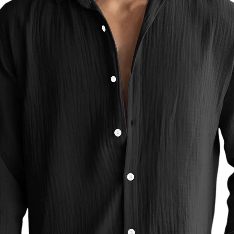 Men's Casual Cotton Linen Pleated Lapel Slim Fit Long Sleeve Shirt 18155456M sold by Manly product image thumbnail 4