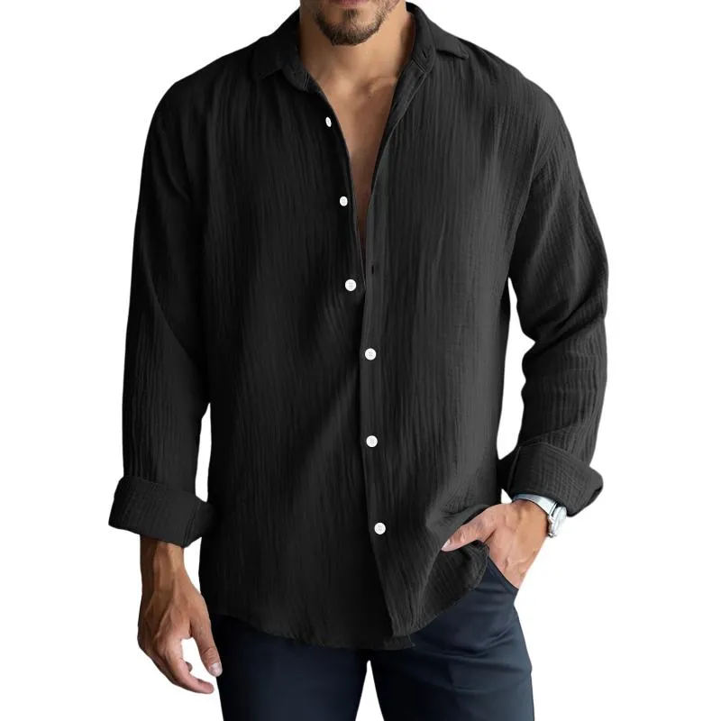 Men's Casual Cotton Linen Pleated Lapel Slim Fit Long Sleeve Shirt 18155456M sold by Manly product image thumbnail 2