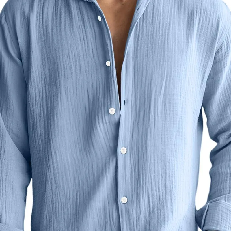 Men's Casual Cotton Linen Pleated Lapel Slim Fit Long Sleeve Shirt 18155456M sold by Manly product image thumbnail 3