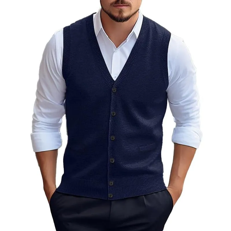 Men's Casual Solid Color Knitted Cardigan Vest 96080419X sold by Manly product image thumbnail 2