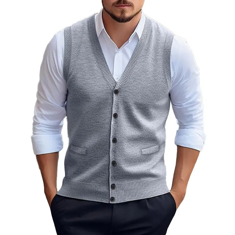 Men's Casual Solid Color Knitted Cardigan Vest 96080419X sold by Manly product image thumbnail 4