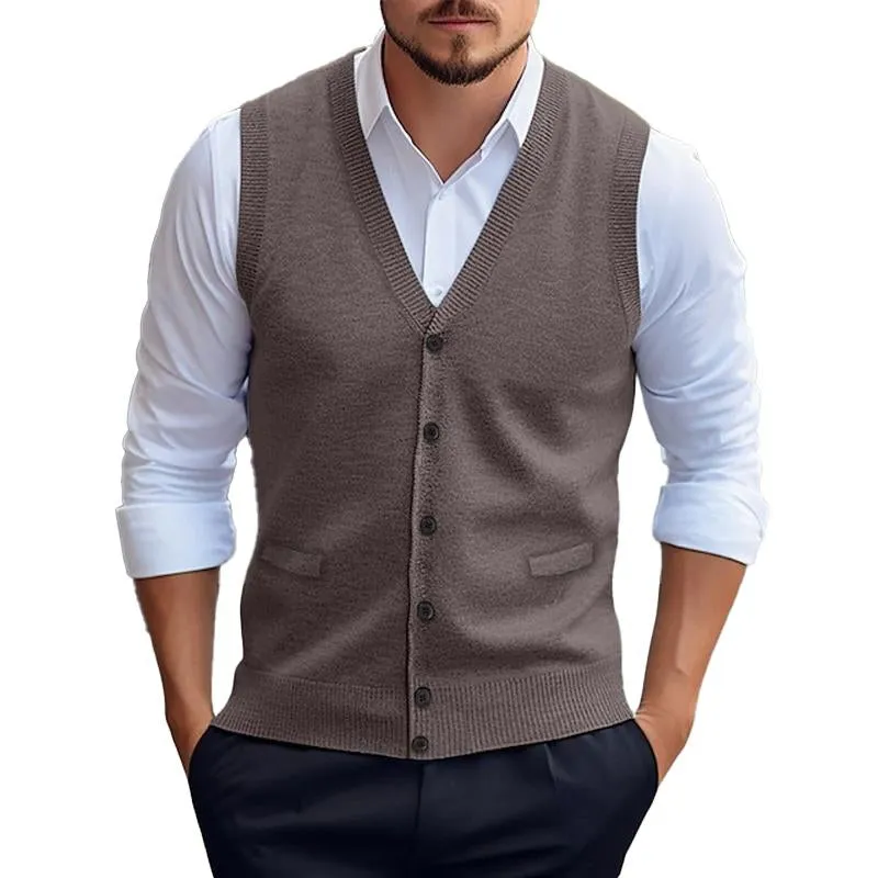 Men's Casual Solid Color Knitted Cardigan Vest 96080419X sold by Manly product image thumbnail 5
