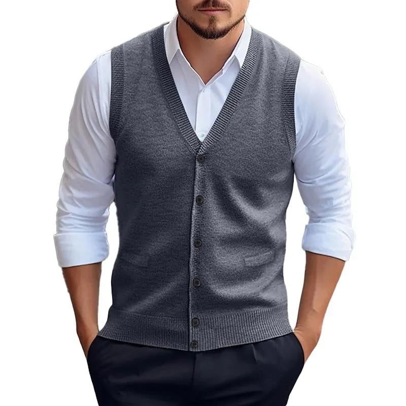Men's Casual Solid Color Knitted Cardigan Vest 96080419X sold by Manly