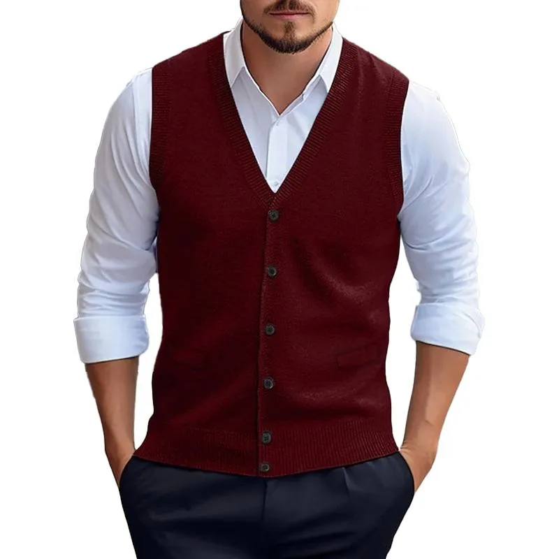 Men's Casual Solid Color Knitted Cardigan Vest 96080419X sold by Manly product image thumbnail 3