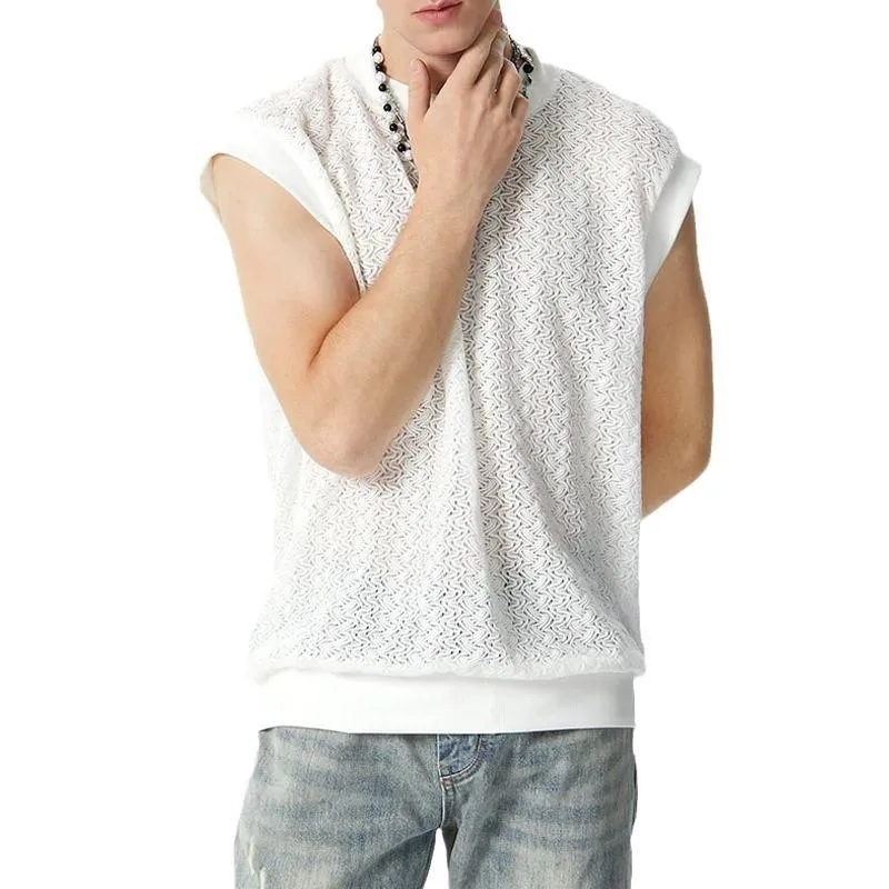 Men's Solid Loose Knitted Round Neck Sleeveless Tank Top 41335852Z sold by Manly