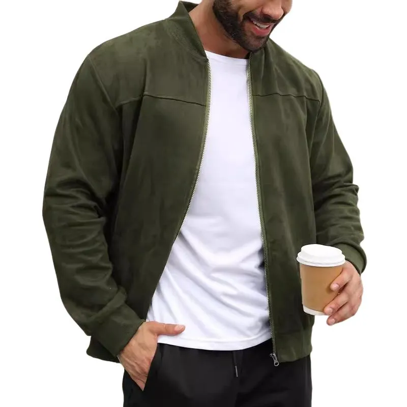 Men's Fashion Suede Stand Collar Zip Casual Jacket 45659342Z sold by Manly