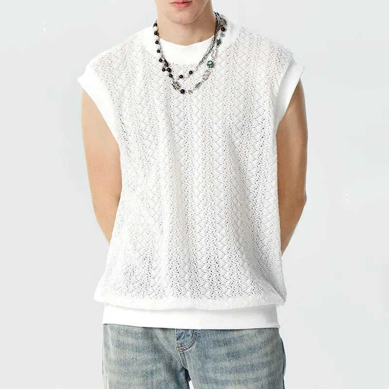 Men's Solid Loose Knitted Round Neck Sleeveless Tank Top 41335852Z sold by Manly product image thumbnail 4