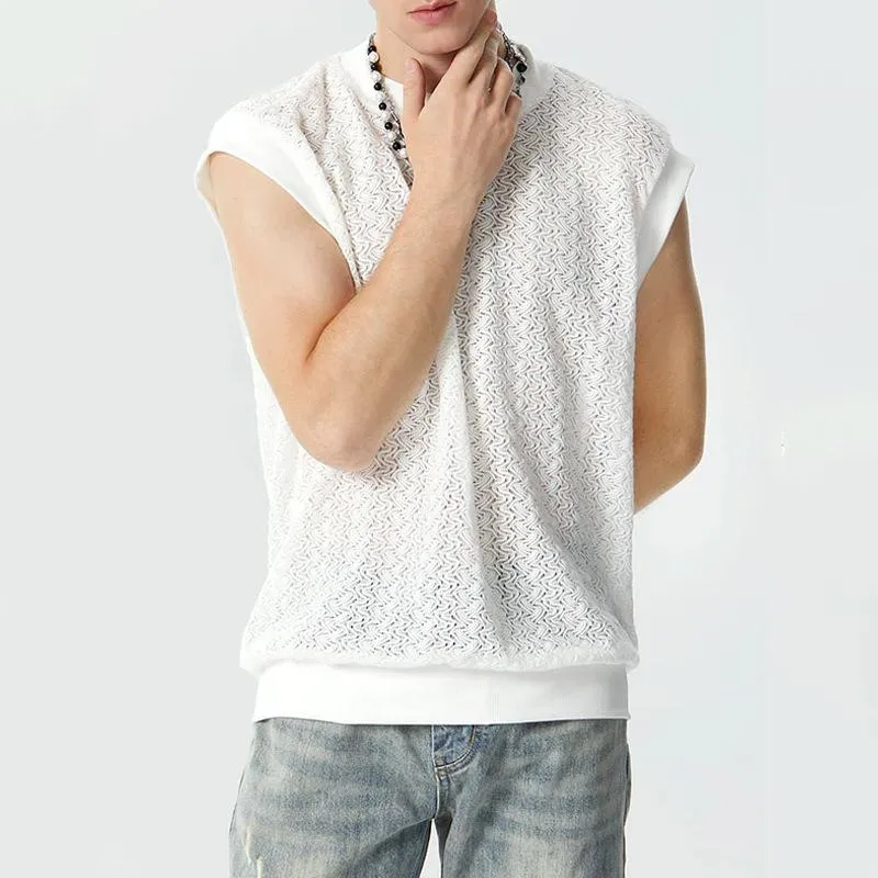 Men's Solid Loose Knitted Round Neck Sleeveless Tank Top 41335852Z sold by Manly product image thumbnail 2