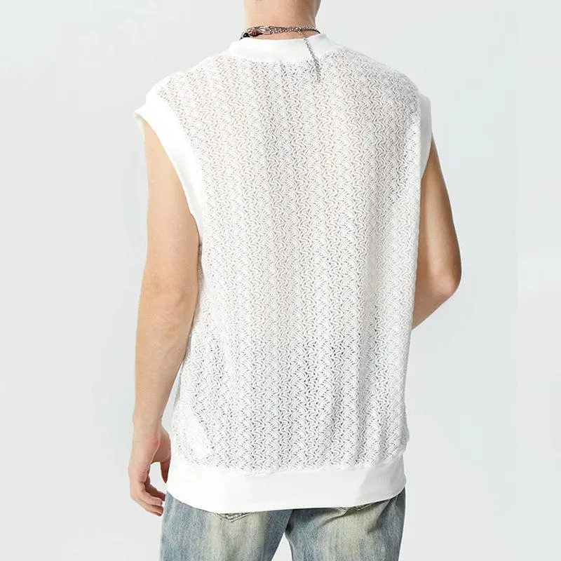 Men's Solid Loose Knitted Round Neck Sleeveless Tank Top 41335852Z sold by Manly product image thumbnail 3