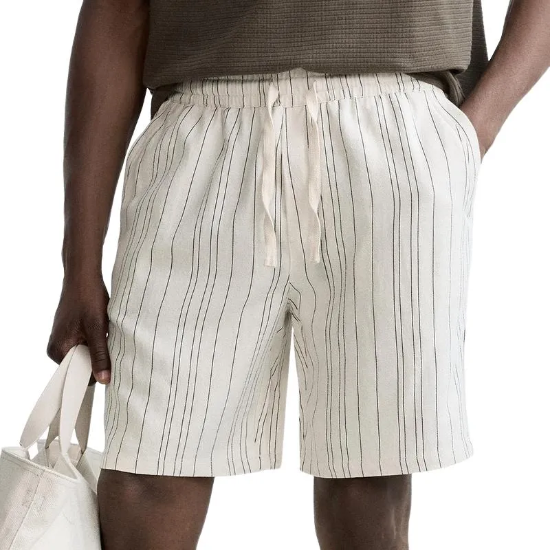Men's Striped Linen Elastic Waist Straight Casual Shorts 48920371Z sold by Manly