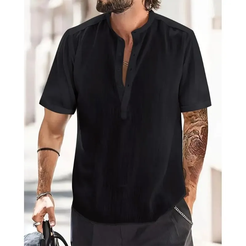 Men's Solid Henley Short Sleeve Shirt 65602715Y sold by Manly product image thumbnail 4