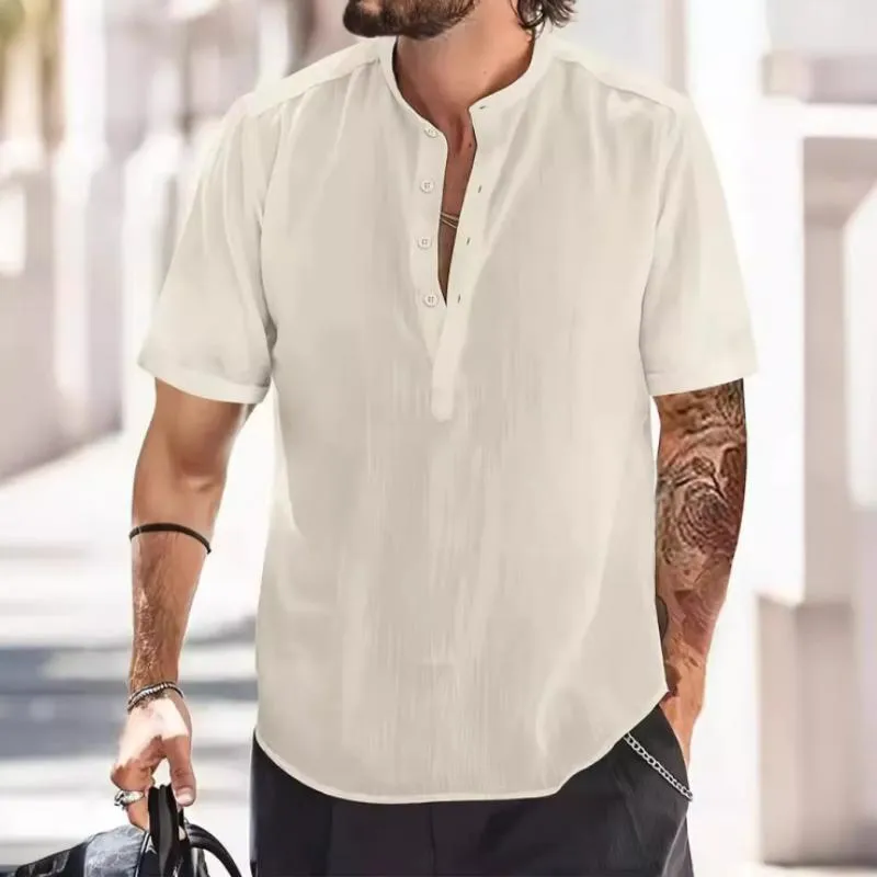 Men's Solid Henley Short Sleeve Shirt 65602715Y sold by Manly product image thumbnail 3