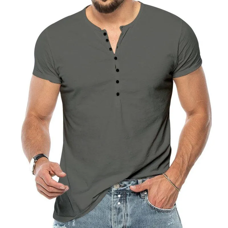 Men's Henley Collar Solid Short Sleeve Casual T-shirt 04003073Z sold by Manly product image thumbnail 5