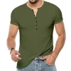 Men's Henley Collar Solid Short Sleeve Casual T-shirt 04003073Z sold by Manly