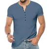 Men's Henley Collar Solid Short Sleeve Casual T-shirt 04003073Z sold by Manly