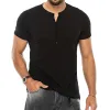 Men's Henley Collar Solid Short Sleeve Casual T-shirt 04003073Z sold by Manly