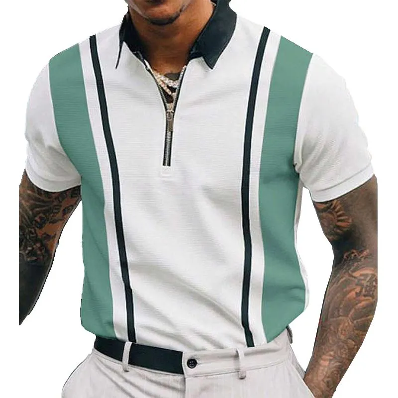 Men's Striped Print Stitching Short-sleeved Lapel Zip POLO Shirt 55227832X sold by Manly product image thumbnail 3
