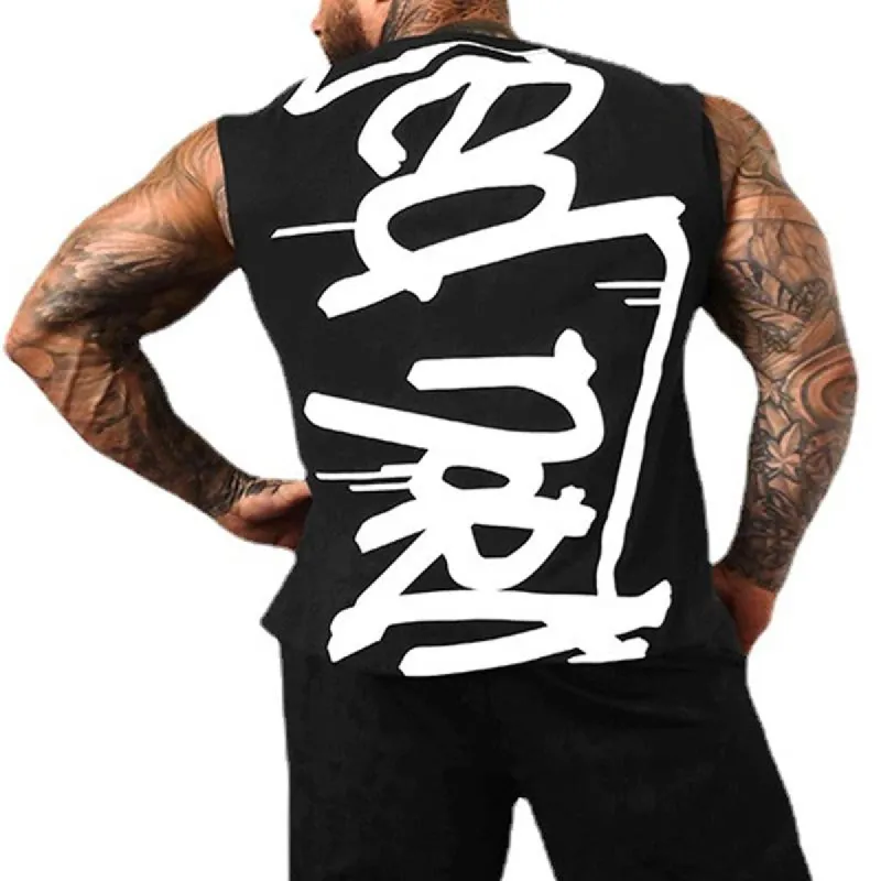 Men's Loose Athletic Letter Print Sleeveless Tank Top 86793383Y made by Manly