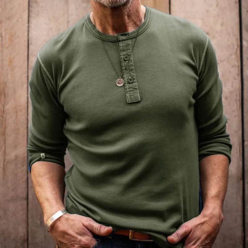 Men's Casual Solid Color Button Henley Neck Long Sleeve T-Shirt 38178771Y sold by Manly product image thumbnail 2