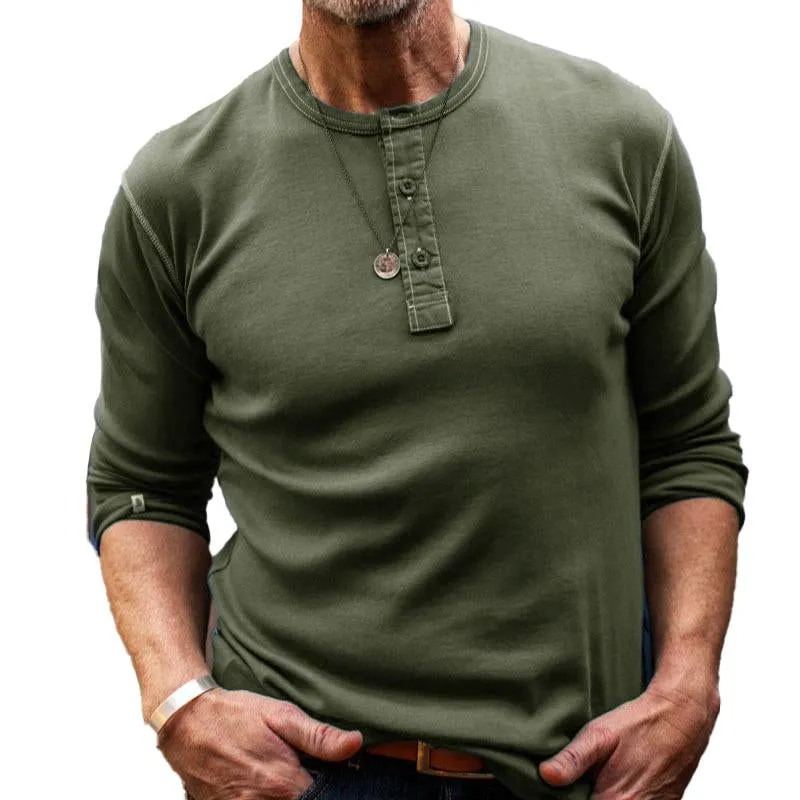 Men's Casual Solid Color Button Henley Neck Long Sleeve T-Shirt 38178771Y sold by Manly