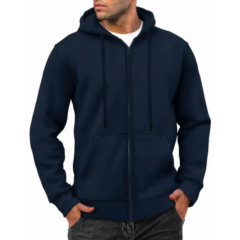 Men's Solid Color Plush Hooded Zipper Sports Jacket 53725520Z sold by Manly