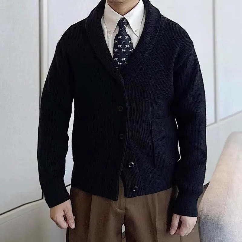 Men'S Vintage Solid Color British Style Shawl Collar Knitted Cardigan 34215752Y sold by Manly product image thumbnail 4