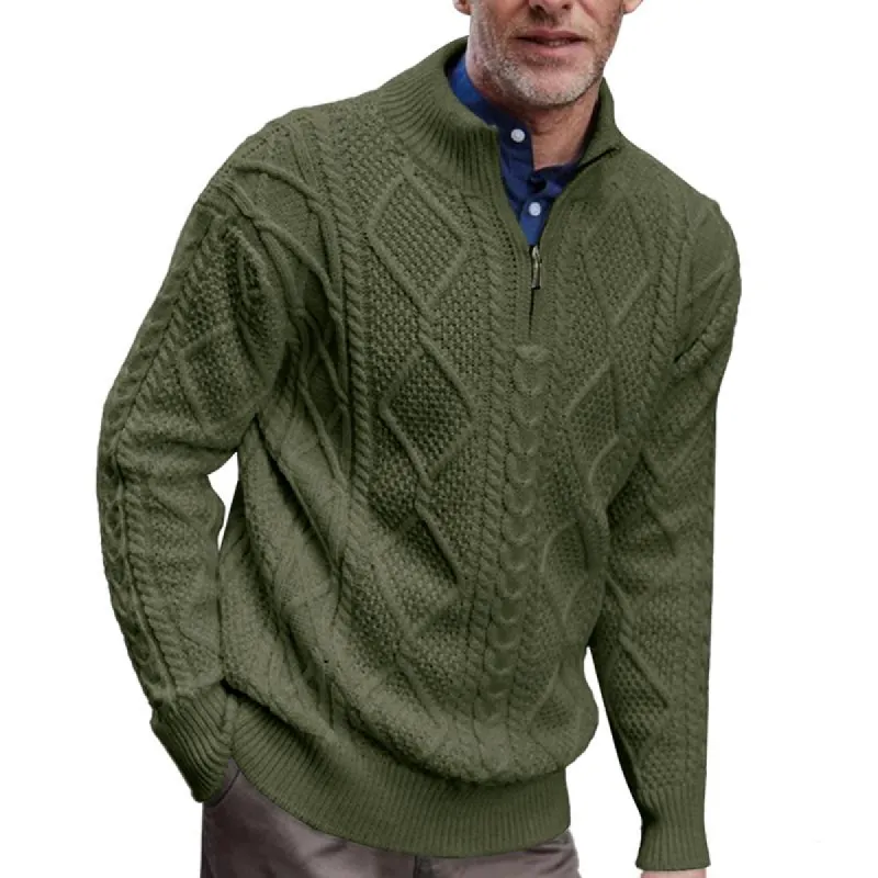 Men's Solid Cable Zipper Stand Collar Long Sleeve Sweater 33740267Z sold by Manly