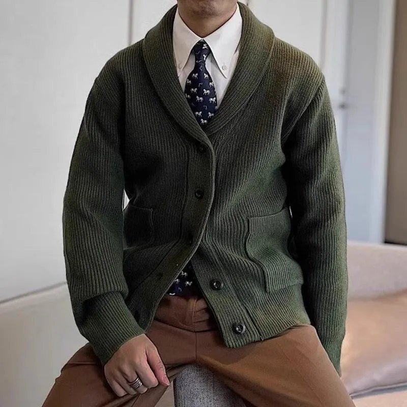 Men'S Vintage Solid Color British Style Shawl Collar Knitted Cardigan 34215752Y sold by Manly product image thumbnail 2