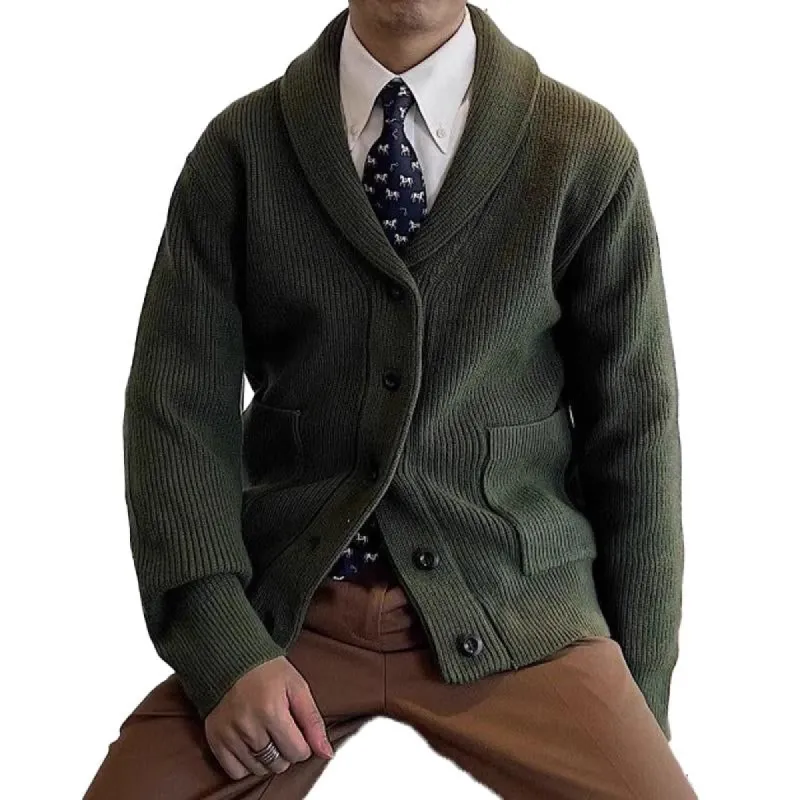 Men'S Vintage Solid Color British Style Shawl Collar Knitted Cardigan 34215752Y sold by Manly