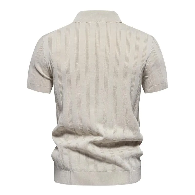 Men's Casual Striped Lapel Short Sleeve Knitted Polo Shirt 44397966M sold by Manly product image thumbnail 5