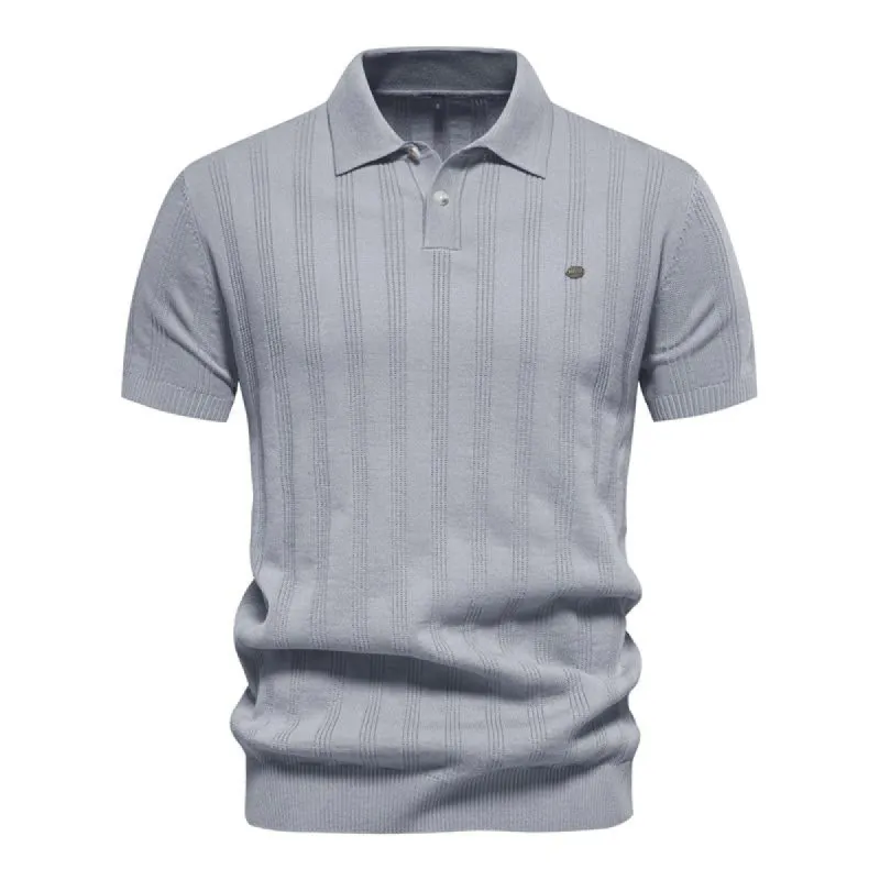 Men's Casual Striped Lapel Short Sleeve Knitted Polo Shirt 44397966M sold by Manly
