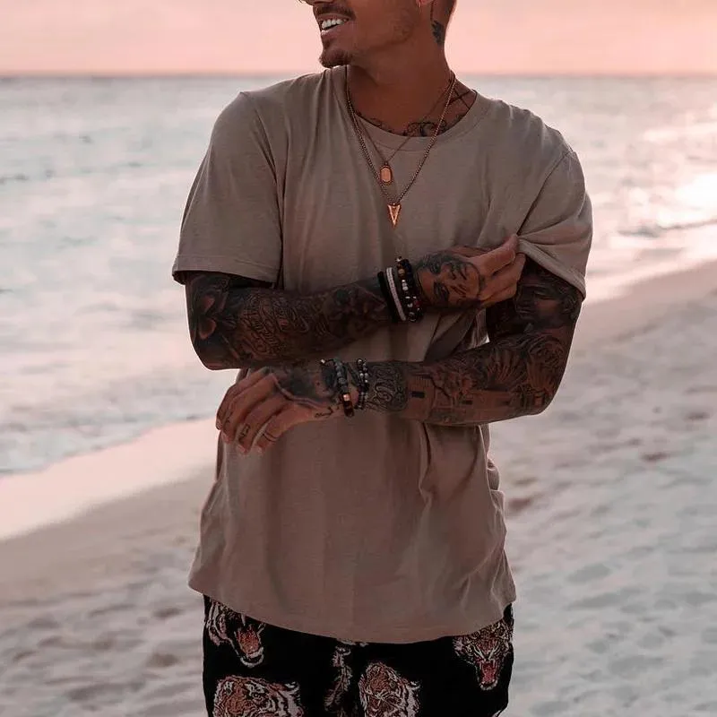 Men's Casual Cotton Blended Round Neck Loose Short Sleeve T-Shirt 86256528M sold by Manly product image thumbnail 2