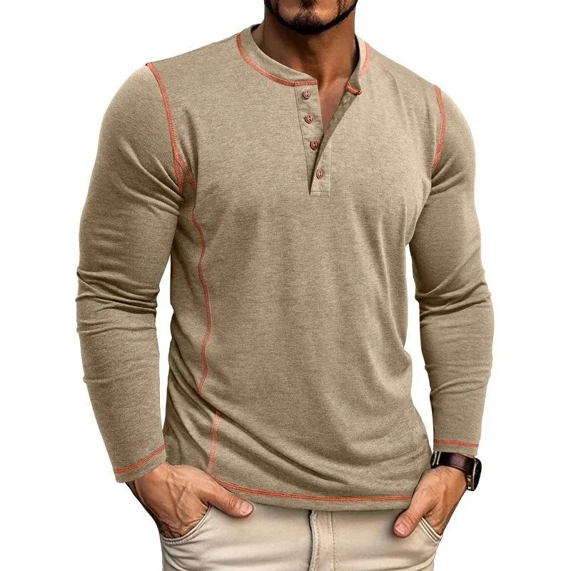 Men's Casual Henley Collar Contrast Slim Fit Long Sleeve T-Shirt 89887944M sold by Manly product image thumbnail 4