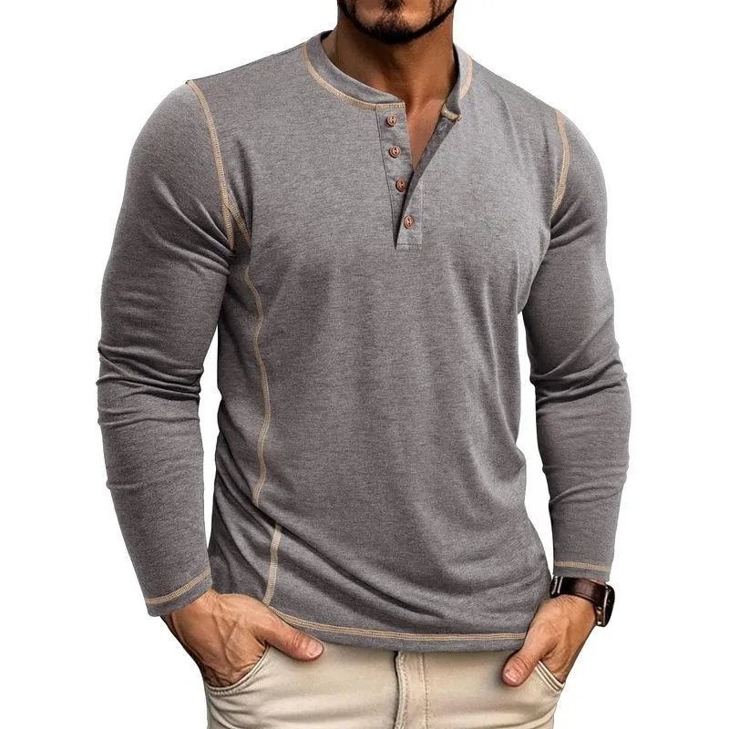 Men's Casual Henley Collar Contrast Slim Fit Long Sleeve T-Shirt 89887944M sold by Manly product image thumbnail 3