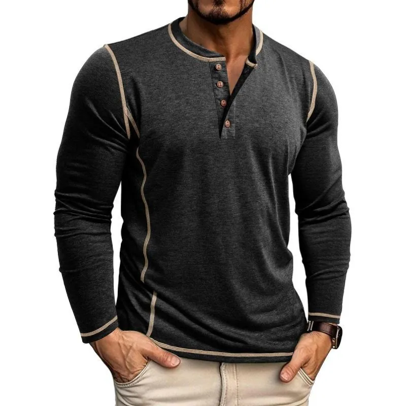 Men's Casual Henley Collar Contrast Slim Fit Long Sleeve T-Shirt 89887944M sold by Manly