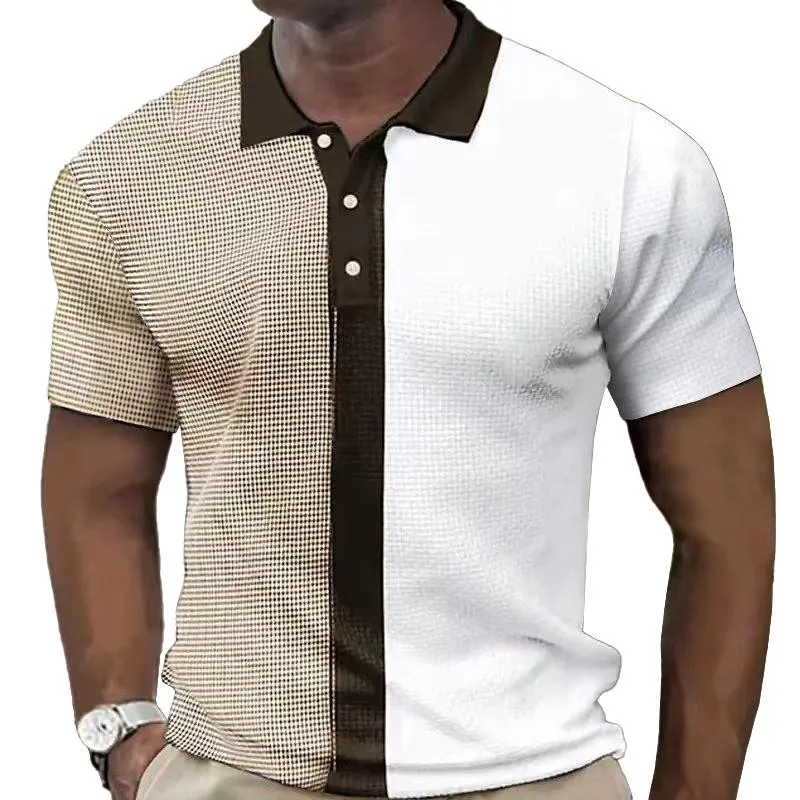 Men's Casual Color Block Lapel Short Sleeve Polo Shirt 48321983M sold by Manly