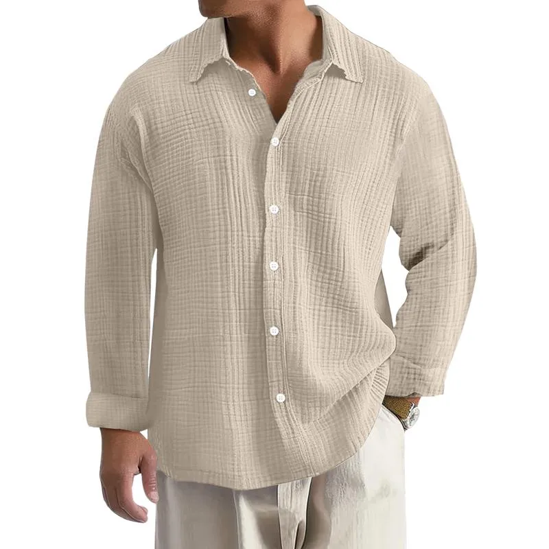Men's Casual Cotton Linen Pleated Lapel Loose Long-sleeved Shirt 09727219M sold by Manly product image thumbnail 4