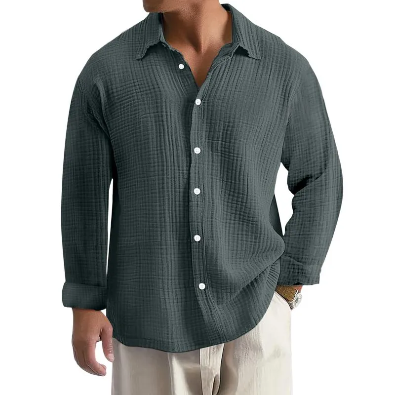 Men's Casual Cotton Linen Pleated Lapel Loose Long-sleeved Shirt 09727219M sold by Manly product image thumbnail 2