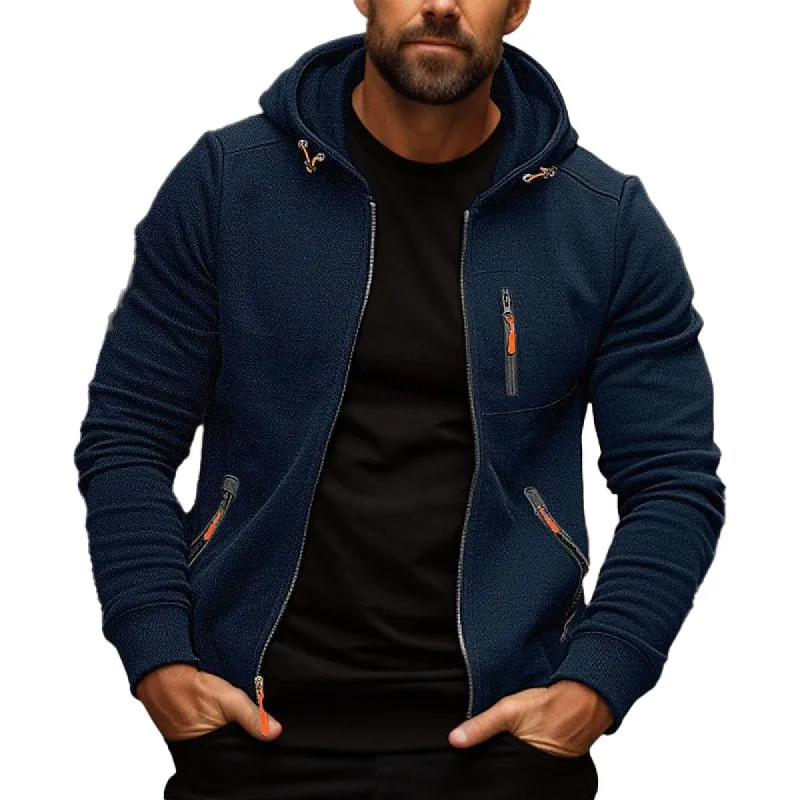 Men's Sports Zip Multi-Pocket Loose Hoodie 69022020X sold by Manly