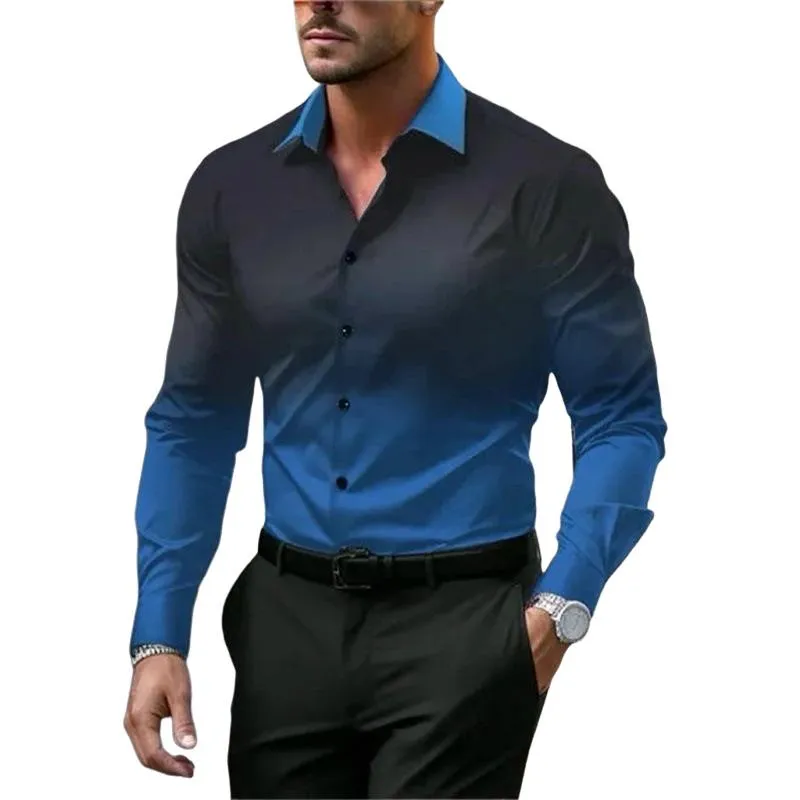 Men's Gradient Lapel Button Loose Long Sleeve Shirt 28602919X sold by Manly product image thumbnail 2