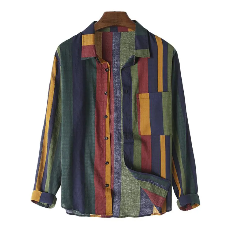 Men's Casual Color Contrast Stripe Breathable Long Sleeve Shirt 37807933M sold by Manly