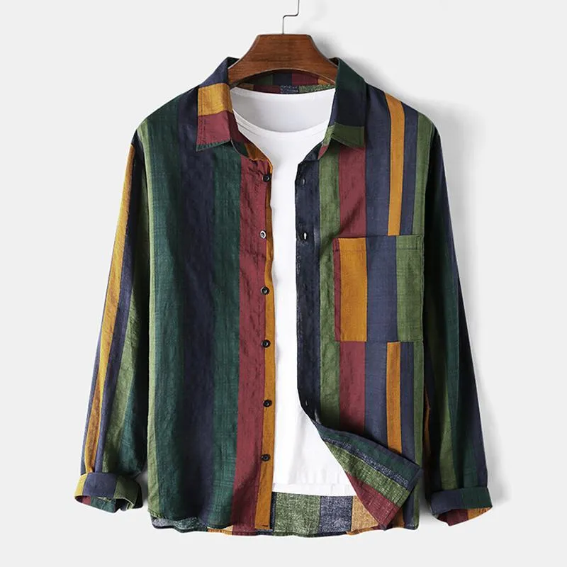 Men's Casual Color Contrast Stripe Breathable Long Sleeve Shirt 37807933M sold by Manly product image thumbnail 2