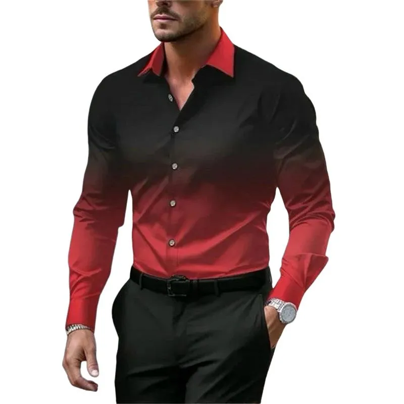 Men's Gradient Lapel Button Loose Long Sleeve Shirt 28602919X sold by Manly product image thumbnail 4