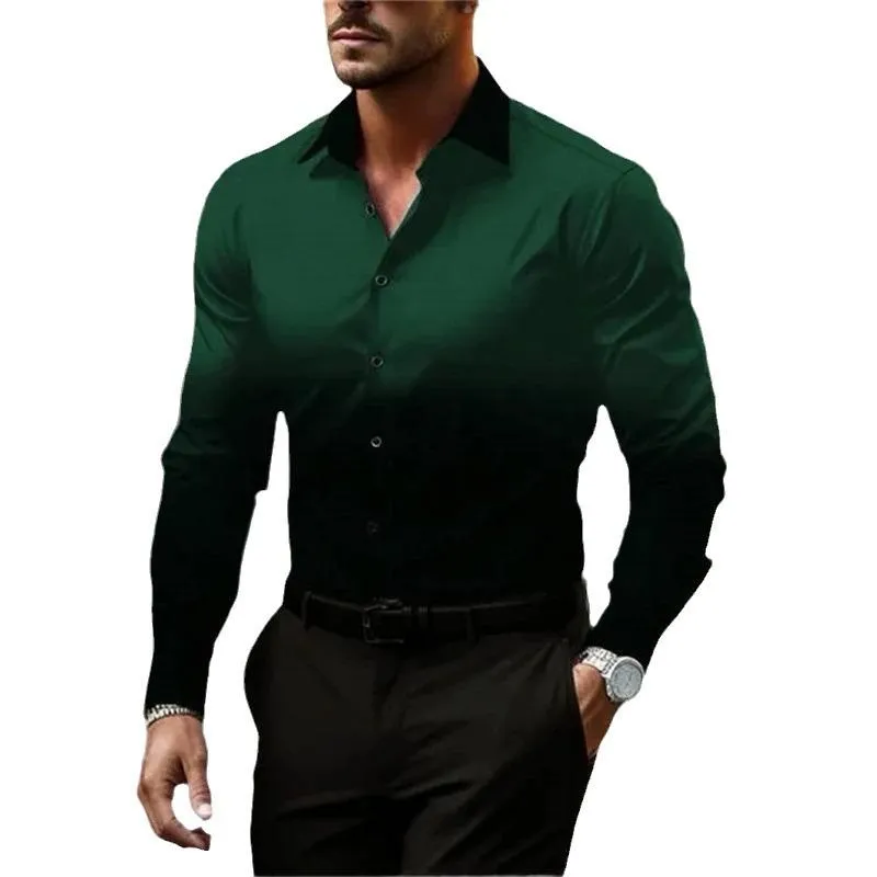 Men's Gradient Lapel Button Loose Long Sleeve Shirt 28602919X sold by Manly product image thumbnail 5